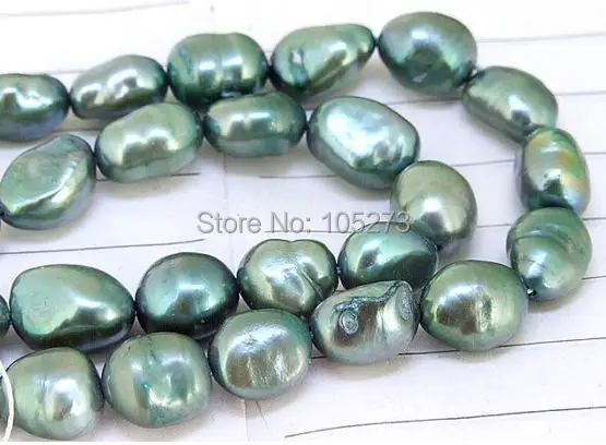 Pearl Jewelry One Full Strand Luster Flat Rice Pure Dark Green Freshwater Pearl 8mm-10mm About 15.5inch Strand