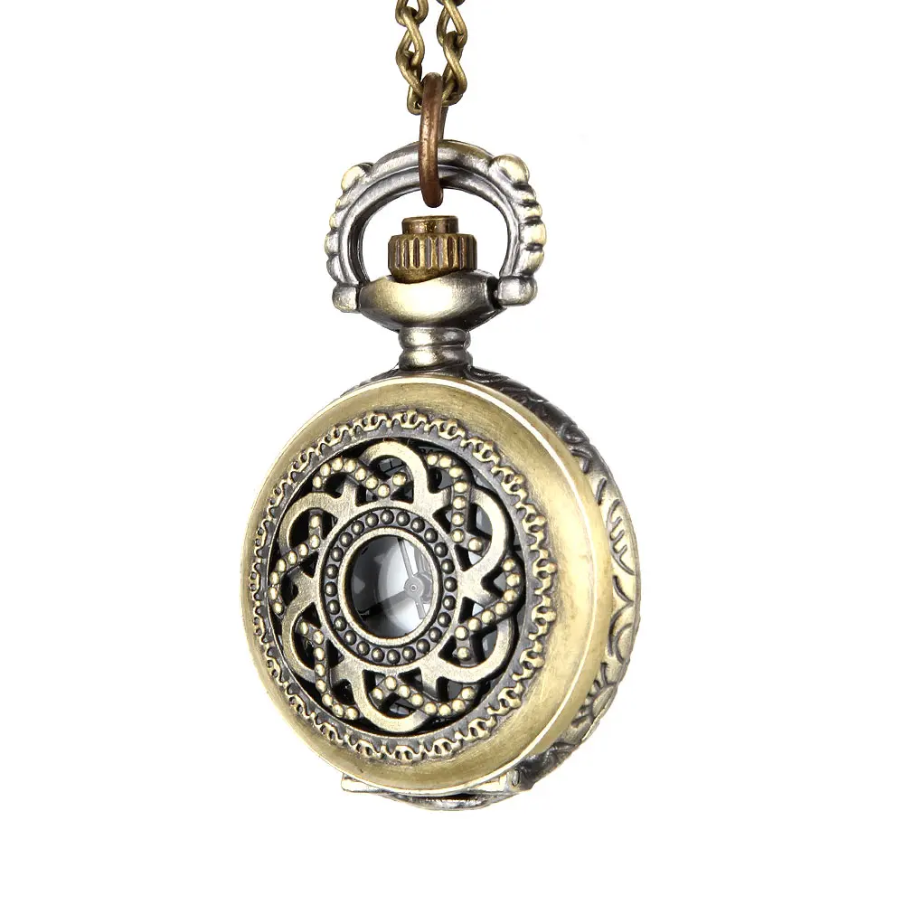 Vintage Quartz Pocket Watch Alloy Hollow Out Flowers Women Girls Sweater Chain Pendant Necklace LL@17