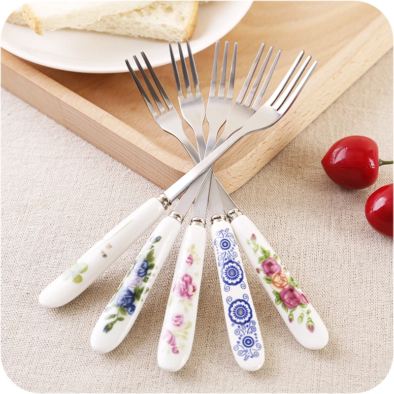 1pc Ceramic Fruit Fork Stainless Steel Fruit Fork Western Tableware