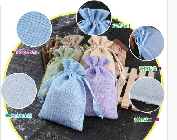 20 Pcs/lot 10x15cm Garden Natural Burlap Jute Sackcloth Pouches Fabric Linen Bags With Ribbon Drawstring Can Custom Print Logo