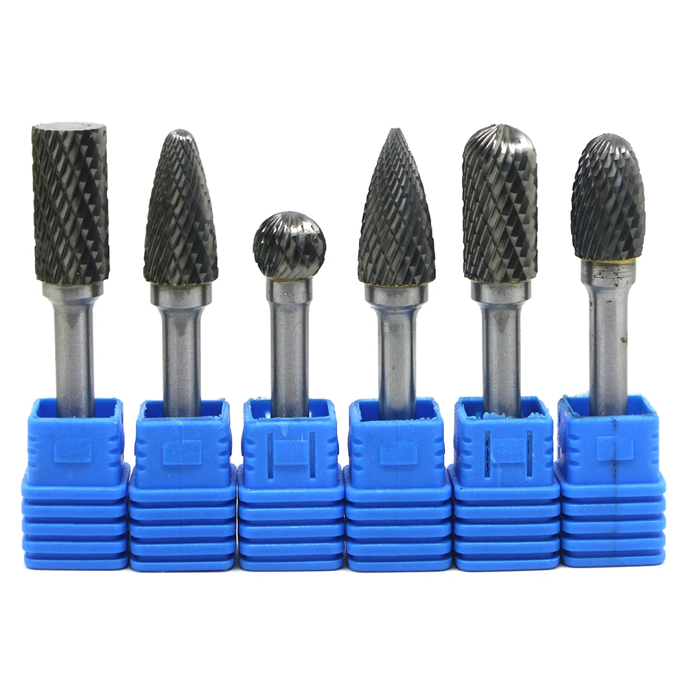 6x Double Cut 12mm Tungsten Carbide Rotary File Burr 6.35mm Shank Metal Grinding