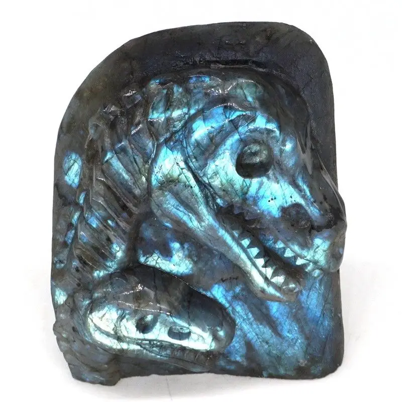 Dinosaur Head skull Natural Labradorite Crystal Carved Statue Crafts Home Decor 4