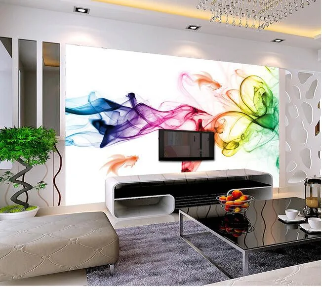 Simple Modern 8d Wallpaper Abstract Watercolor Gold Fish Three-dimensional Mural Living room TV Background Wall Art Smoke room