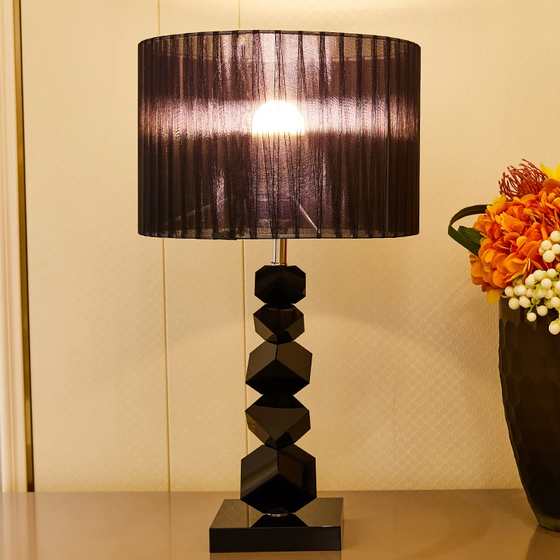 

TUDA Black Crystal Table Lamp For Bedroom Led Table Lamps Crystal Pieces Black Lampshade Home Decor Modern Table Lamp 110v 220v