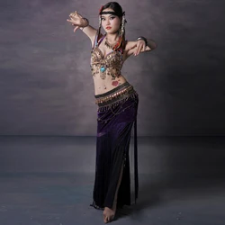 Size S-XL Belly Dancing Clothing Tribal 3pcs Coins Bra, Tassel Hip Scarf Long Tribal Pants Belly Dance Costume Set Performance