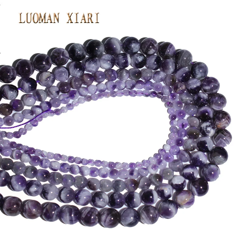 Natural Stone Beads Dream Amethyst Crystal Loose Round Spacer Bead For Jewelry Making Diy Necklace 4/ 6/ 8/ 10/12mm 15\