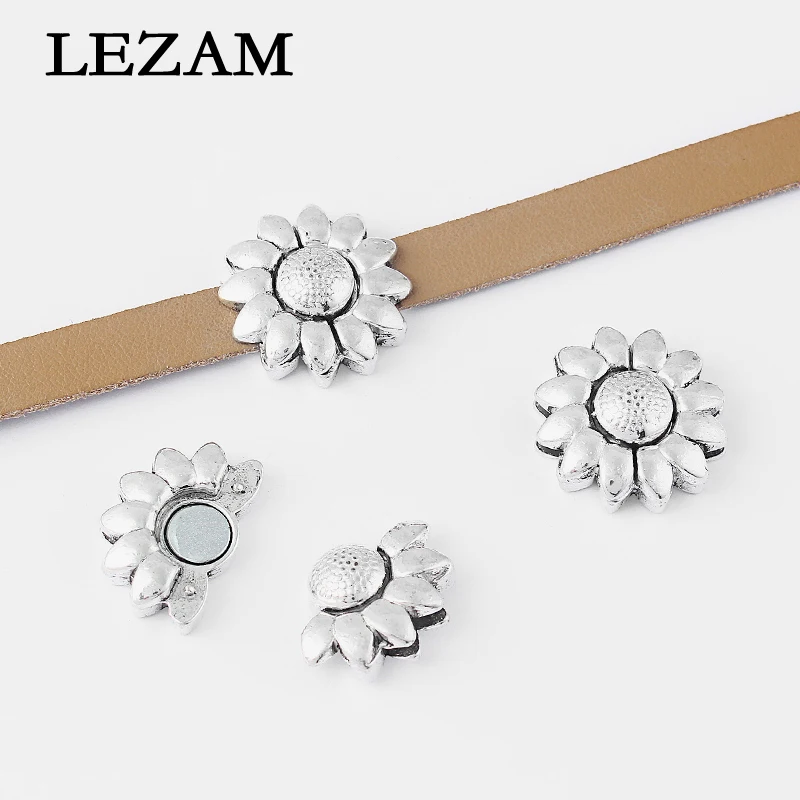 

3 Sets Antique Silver Color 10x2mm Sunflower Magnetic Clasp For 10mm Flat Leather Cord Diy Bracelet Accessories