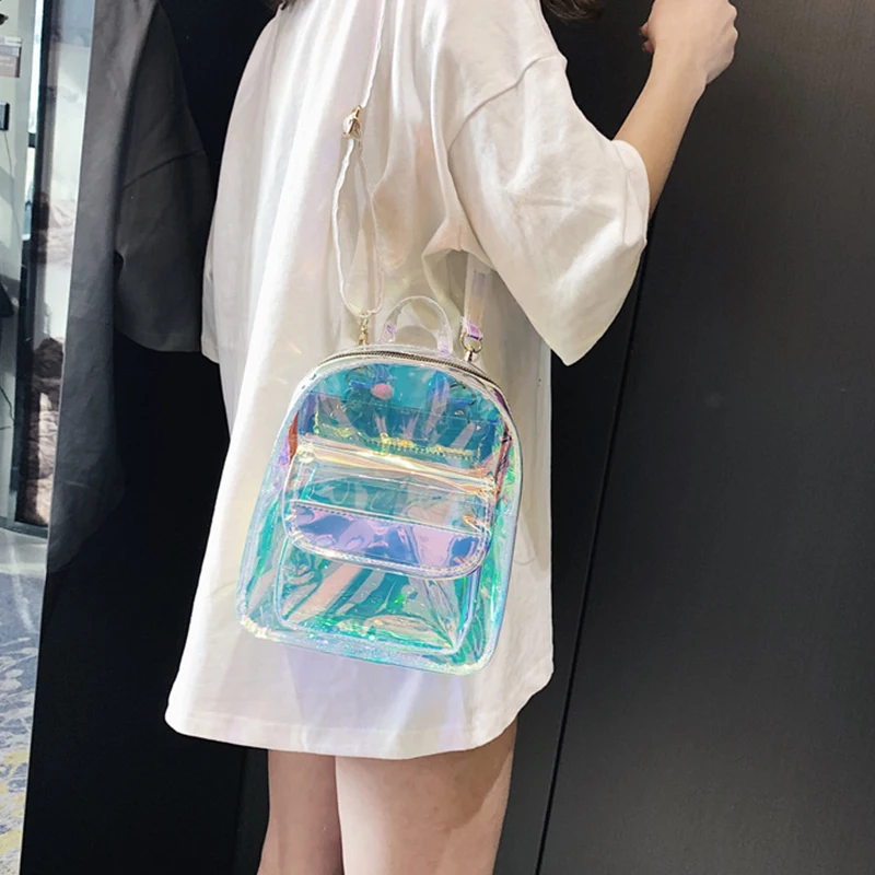 PVC Transparent Clear Women Backpack Ita Bag Harajuku School Bag For Teen Girls Rucksack Kawaii Backpack Holographic Backpack