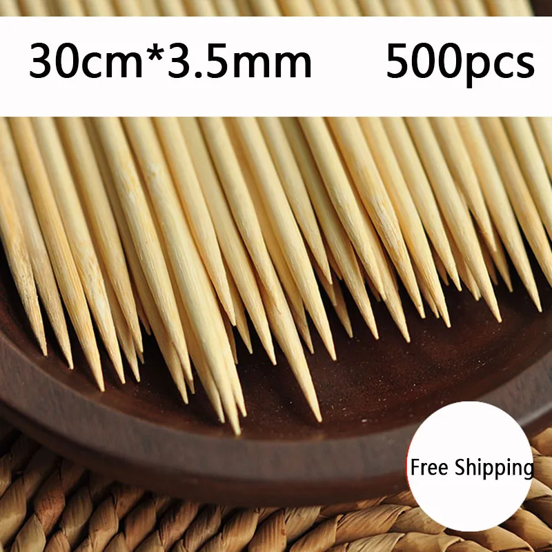 500pcs 30cmx3.5mm Bamboo Wooden BBQ Skewers Meat Food Long Catering Grill Forks Party Disposable Sticks outdoor camping tools