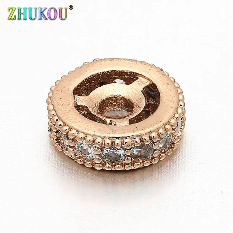 8mm Brass Cubic Zirconia Wheel Beads Charms for Diy Jewelry Findings Making, Hole: 1.6mm,  Model: VZ131