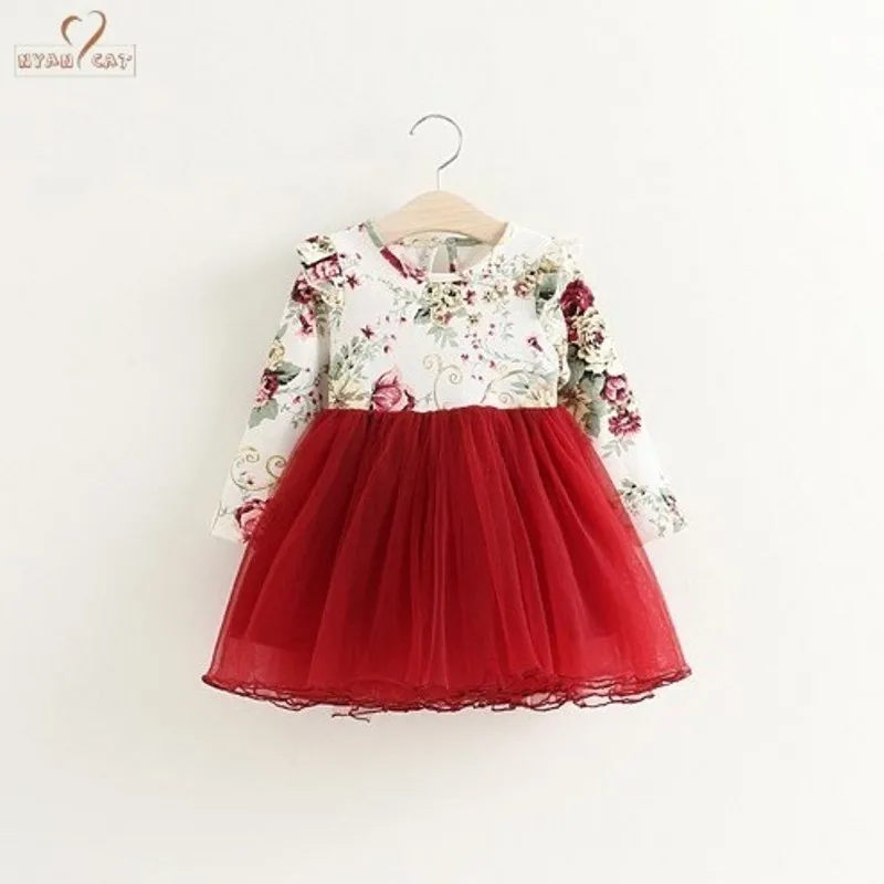 

Retail Drop shipping Baby Girls Children Spring Autumn Floral tutu dress Bow Kid Dress Casual Wear Princess X-mas Holiday dress