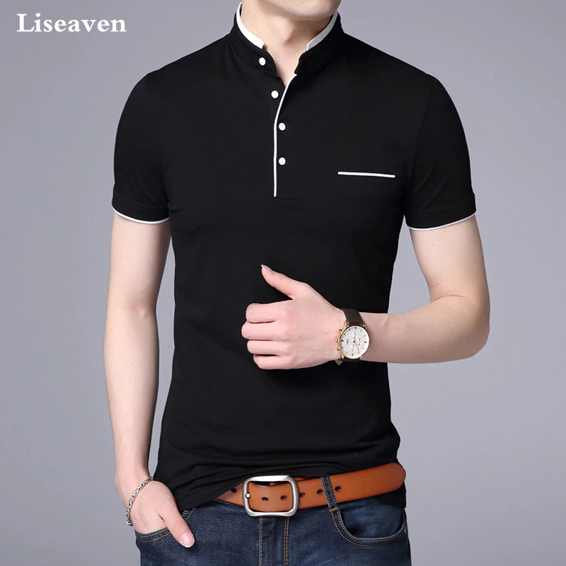 Liseaven Men Mandarin Collar T-Shirt basic tshirt male short sleeve shirt Brand New Tops&Tees Cotton T Shirt