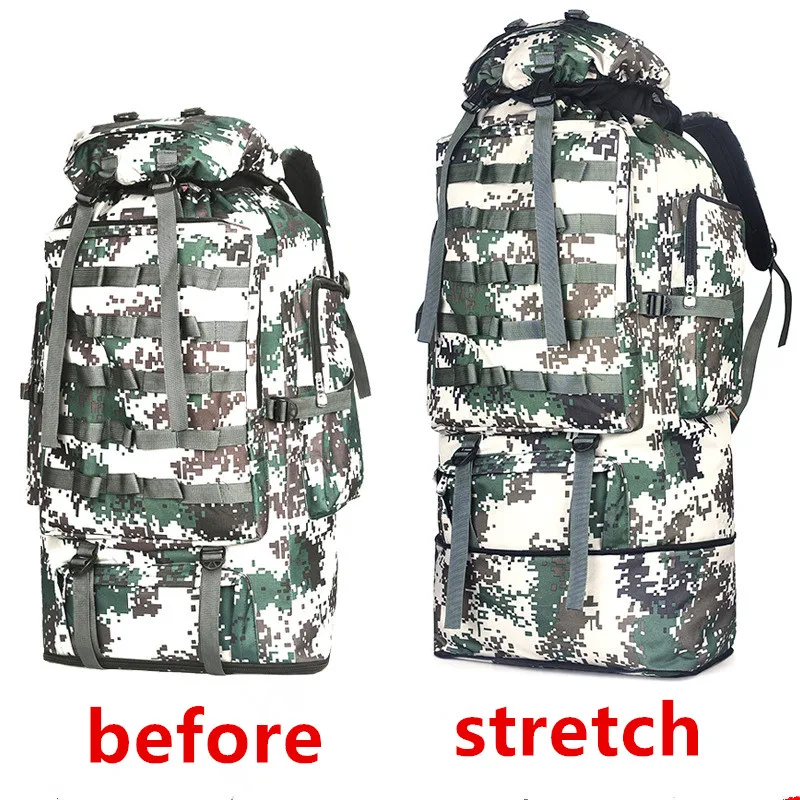 100L Large Capacity Camouflage Extensible Luggage Backpack Men Women Outdoor Travel Climbing Desert Hiking Camping Tent Bag