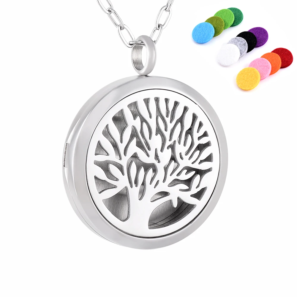 

IJP0169 Aroma Perfume Locket HOT SALE Stainless Steel Tree of life Pendant Aromatherapy/Essential oil Diffuser Necklace