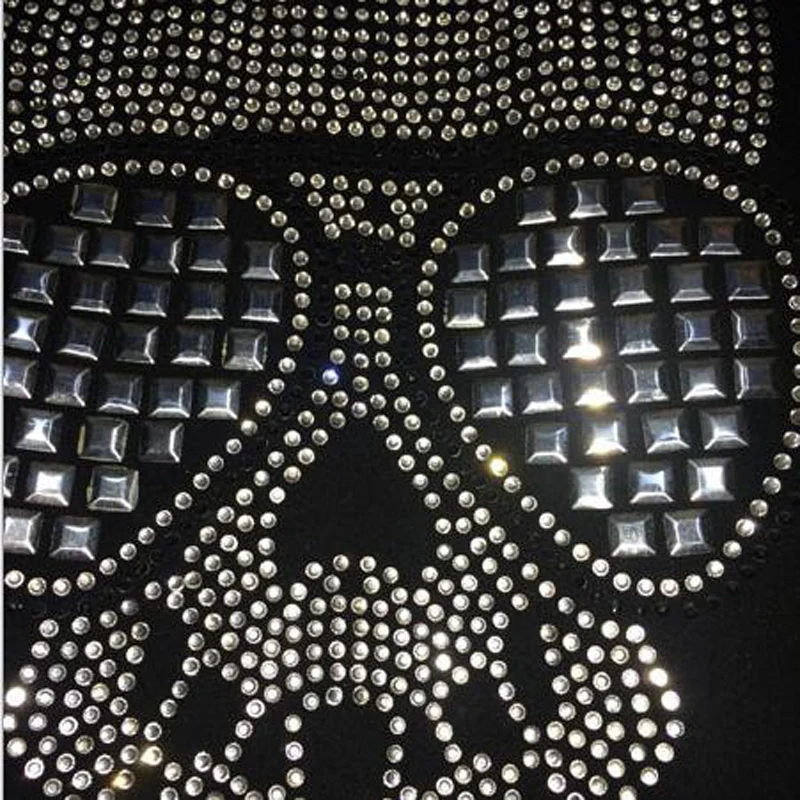 23*32cm glasses Skull patches hot fix rhinestone transfer motifs iron on design rhinestone applique patch for shirt