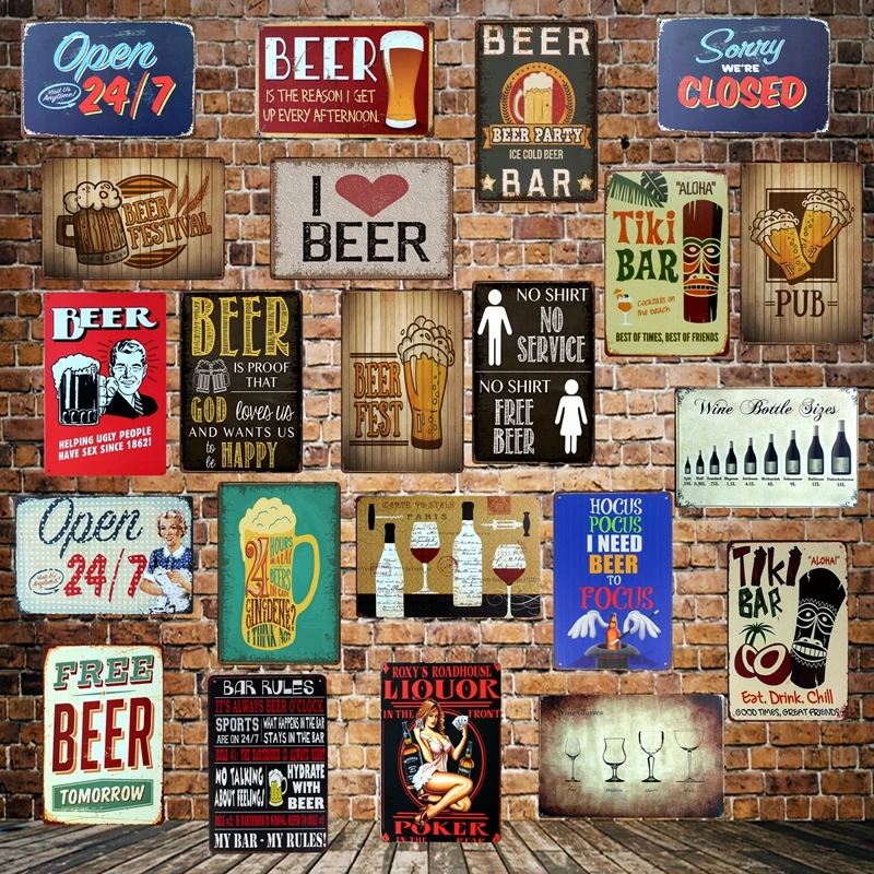 

[ WellCraft ] I LOVE FREE BEER bar STYLE Vintage TIKI BAR OPEN Metal Signs Wall Plaque Custom Painting Antique Pub Decor LT-1708