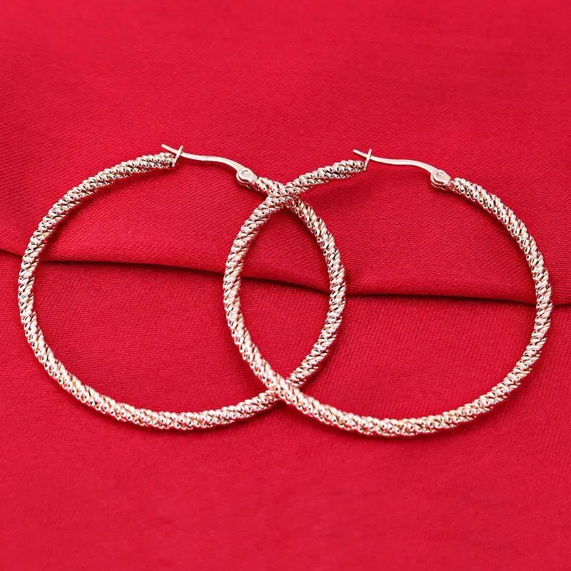 Wholesale Jewelry -- Titanium steel Rope Round Hoop Earrings For Women Jewelry no stone Gold / White / Black Color
