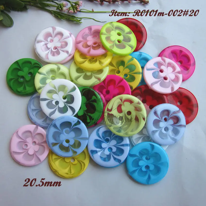 60pcs 20mm 17mm 14mm Mixed Colors 2 holes Flower Pattern Resin Buttons Kids Sweater Cardigan Sewing Accessories Loose Button