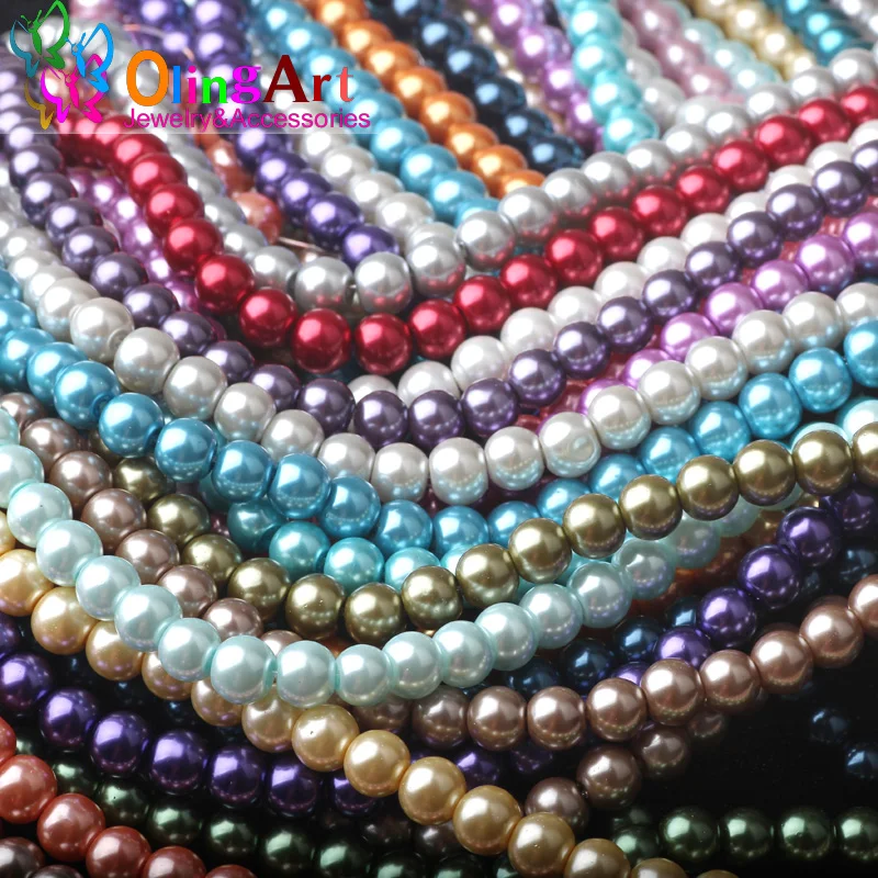 OlingArt 100PCS 4MM Round Mixed Multicolor Glass Imitation Pearls Beads DIY Earring Bracelet Bead Choker Necklace Jewelry Making