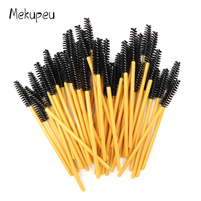 50 Stück/Packung Nylon-Mascara-Bürsten mit goldenem/blauem Griff, Einweg-Wimpernbürsten für Wimpernverlängerung, Make-up-Pinsel – Detail 5