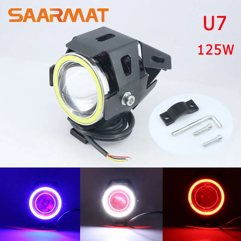 1X125W 3000LM U7 Xe Máy LED Đèn Pha W/Thiên Thần Mắt Quỷ Mắt Đèn Sương Mù Đèn Cho suzuki Honda Yamaha