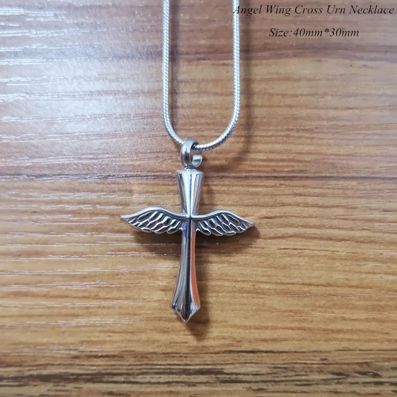 Mutil-colored Memorial Cross Cremation Urn Pendant Stainless Steel Angel Wing Croess Ashes Keepsake Jewellery