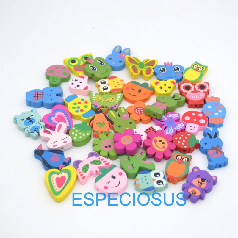 20pcs DIY Jewelry Fittings Children Handcraft Department bracelet accessories Mixed Shape Cartoon Wooden beads Animals mix color