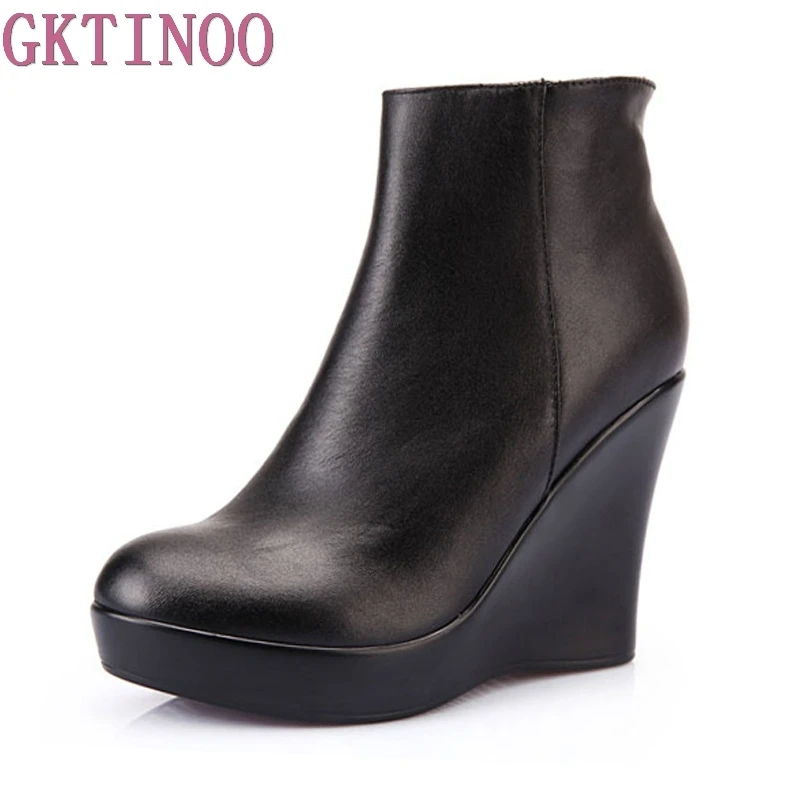 GKTINOO 2024 Genuine Leather Autumn Winter Boots Shoes Women Ankle Boots Female Wedges Boots Women Boot Platform Shoes