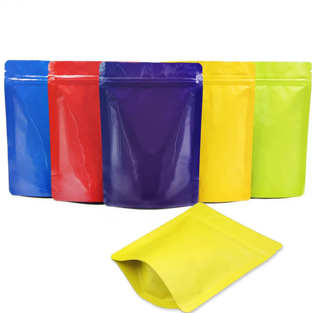 

100Pcs 13x18cm Stand Up Pure Aluminum Foil Zip Lock Package Bag Mylar Candy Gifts Zipper Packaging Pouch for Snack Nuts Packing