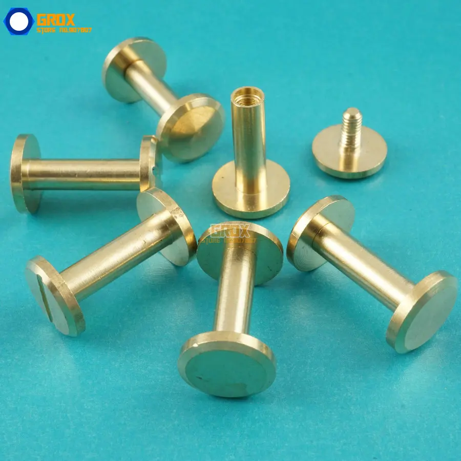 50 Set 10*14mm Solid Brass Rivet Chicago Screw for Leather Craft Belt Wallet / Flat