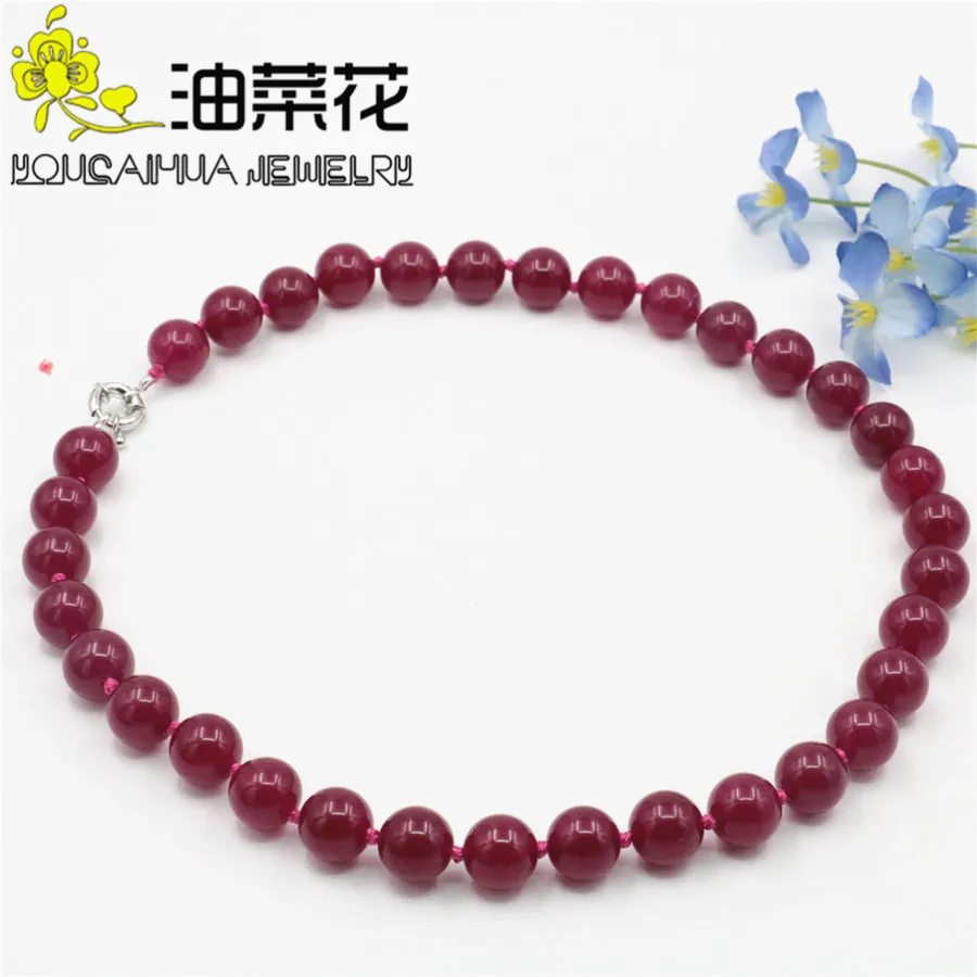 Genuine 10mm Rose Red Chalcedony Beads Round Necklace Hand Made Rope Chain Beads Jewelry Natural Stone Wholesale (Min Order1)