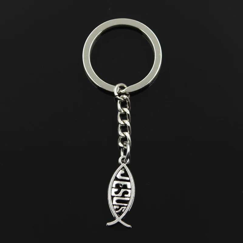 New Fashion Keychain 27x10mm Fish Jesus Pendants DIY Men Jewelry Car Key Chain Ring Holder Souvenir For Gift