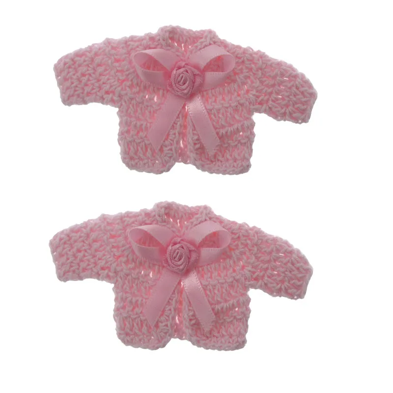 12Pcs Handmade Mini Cotton Crochet Sweater Flower Ribbon For Baby Shower Baptism Party DIY Table Decoration 5 x 9.5cm