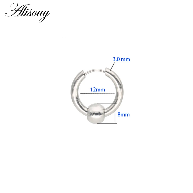 Alisouy 2pcs Hot Men Women Round Circle Pendientes Black Gold Color Stainless Steel Balls Loop Handles Hoop Huggie Earrings