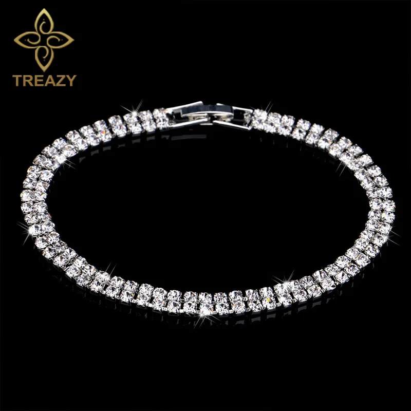 TREAZY Fashion Crystal Bridal Bracelets For Women Shiny Silver Color Rhinestone Bracelets & Bangles Brides Wedding Jewelry Gift