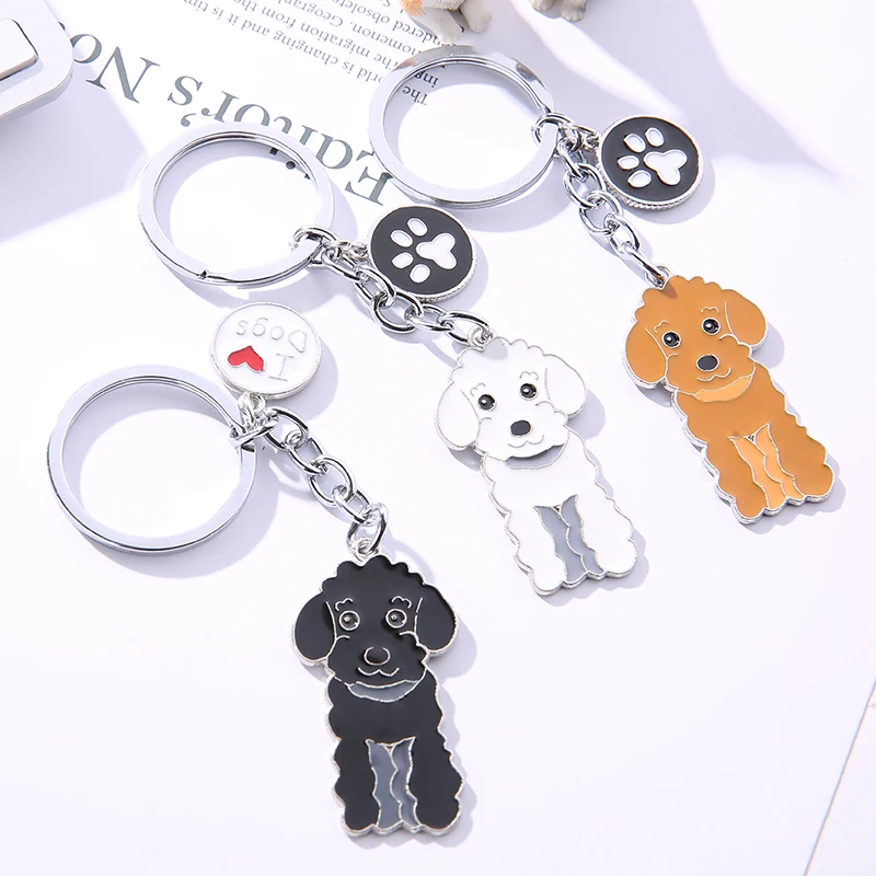 Poodle Teddy Dog Key Chains For Women Men Christmas Gift Metal Bag Charm Car Keychain Key Ring Holder Women Accessories