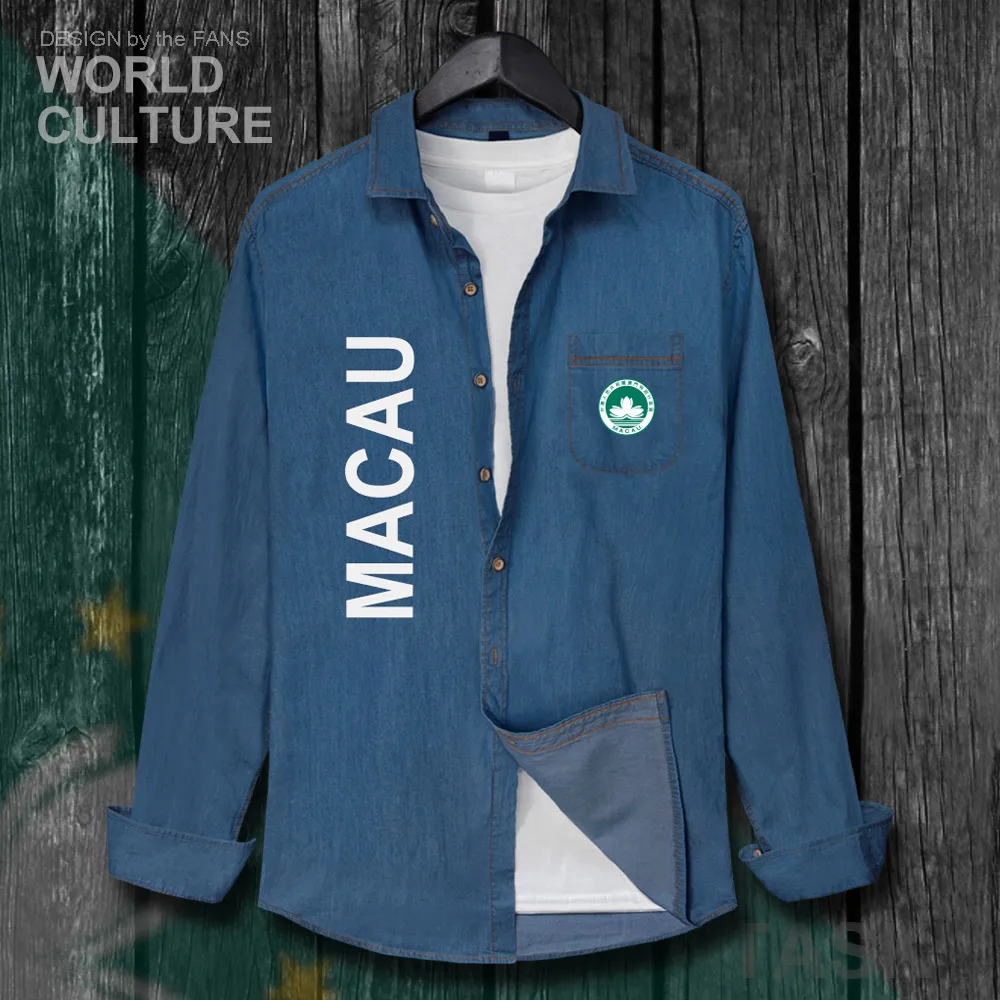 Macau MAC Macao Macanese China Coat Men new Clothes Autumn Cotton Long Sleeve Cowboy Fashion Top Turn-down Collar Jeans Shirt 20