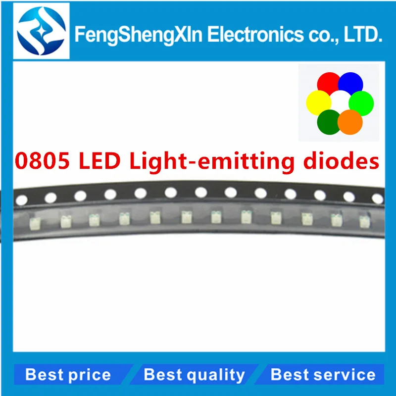 SMD LED diodos emissores de luz, 0805, 2.0x1.2mm, vermelho, branco, amarelo, azul, verde, laranja, rosa, roxo, 100pcs/lote