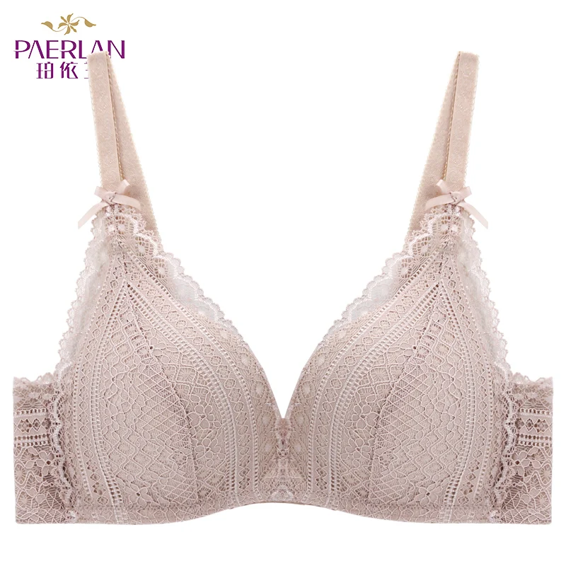 PAERLAN Small Breast Seamless  Push Up Sexy Lace Floral Bra Wire Free Retractable Chest Adjustable Upper Underwear Women 3/4 Cup