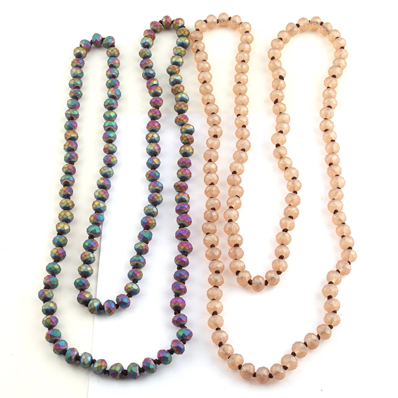 Fashion Bohemian Tribal Jewelry Frosted Crystal knotted long Halsband 5X8 Glass Crystal Necklace