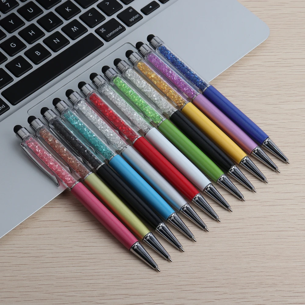 2Pcs/Set Crystal Ballpoint Pen Fashion Creative Stylus Touch Pen for Writing Stationery Office & School Pen Ballpen Black Blue