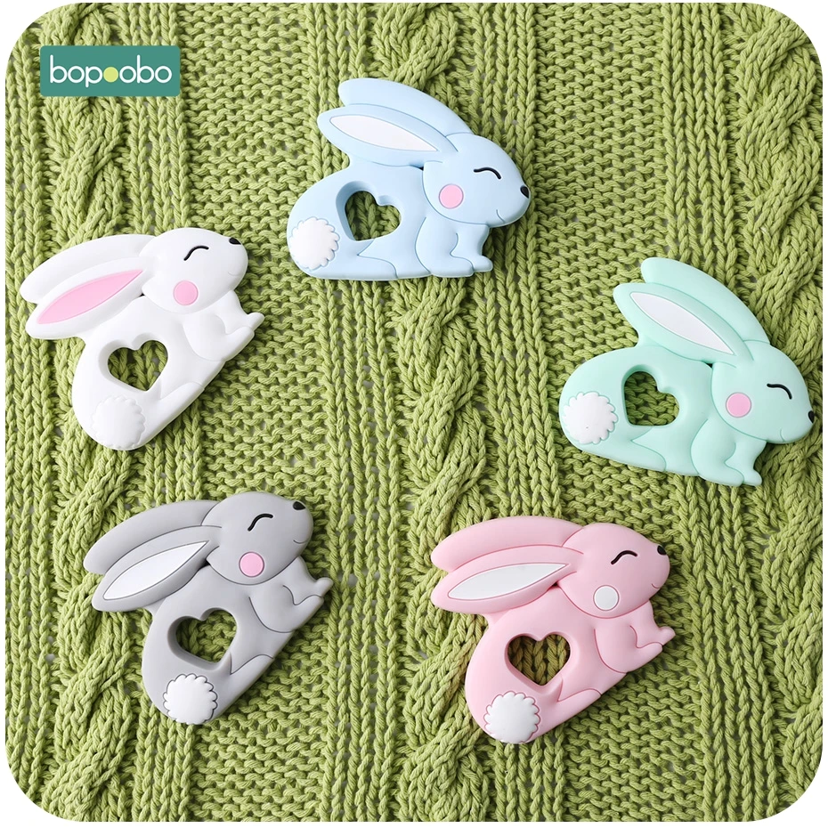 Bopoobo 10pc Silicone Rabbit Teether Food Grade Bunny Teether Nursing Teething Pacifier Clip Accessories Baby Teether Freeship