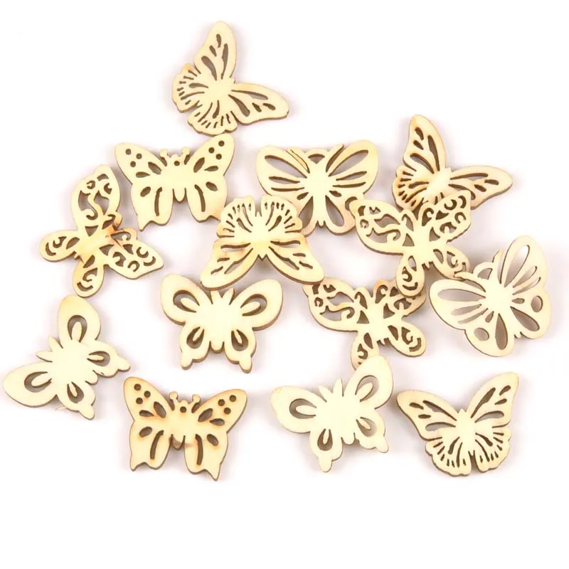 25pcs Natural mix butterfly pattern wooden Scrapbooking Carft for Home decoration diy Handmade decoration 33x26mm MT1803