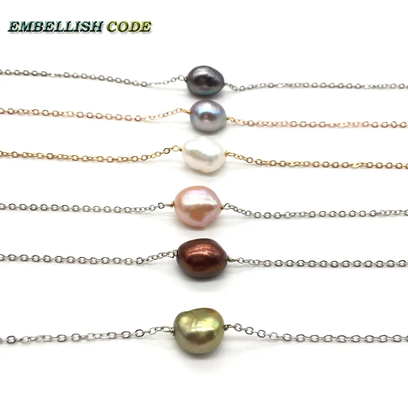 Hot selling simple Anklet bracelet Peacock blue white peach grey brown green color baroque pearl golden chain natural pearls