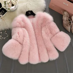 New S-4XL Winter Luxury Faux Fox Fur Coat women Slim Long Pink Red Blue Faux Fur Jacket Women Fake Fur Short Coats Female H701