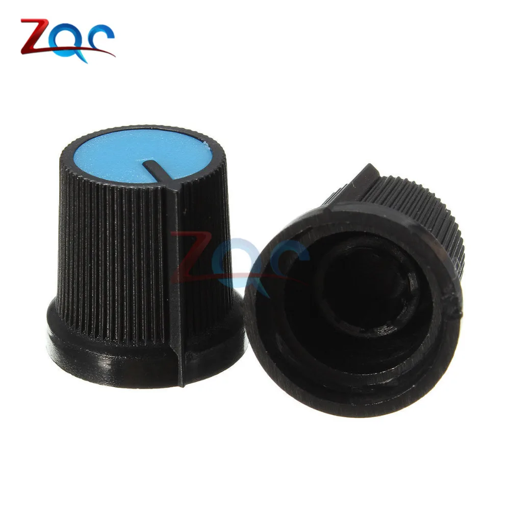 10PCS Black Knob Blue Face Plastic for Rotary Taper Potentiometer Cap hat Hole 6mm