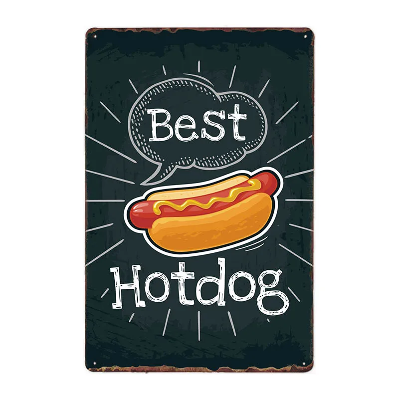 Hot Dogs Retro Tin Sign Hotdog Metal Poster Vintage Plaque Fast Food Hotel Shop Wall Decor 20x30cm
