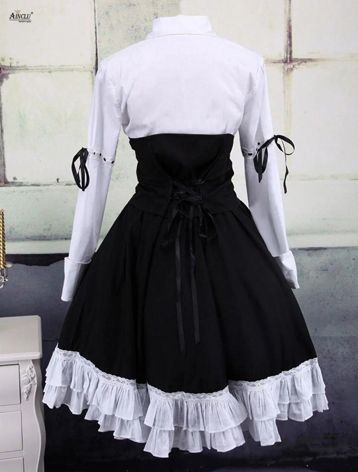 Lolita Kleid Anzüge Baumwolle Weiß Mit Langen Ärmeln Lolita Bluse und Schwarze Lolita Rock Punk Nette Mädchen Lolita Anzüge Party Club XS-XXL