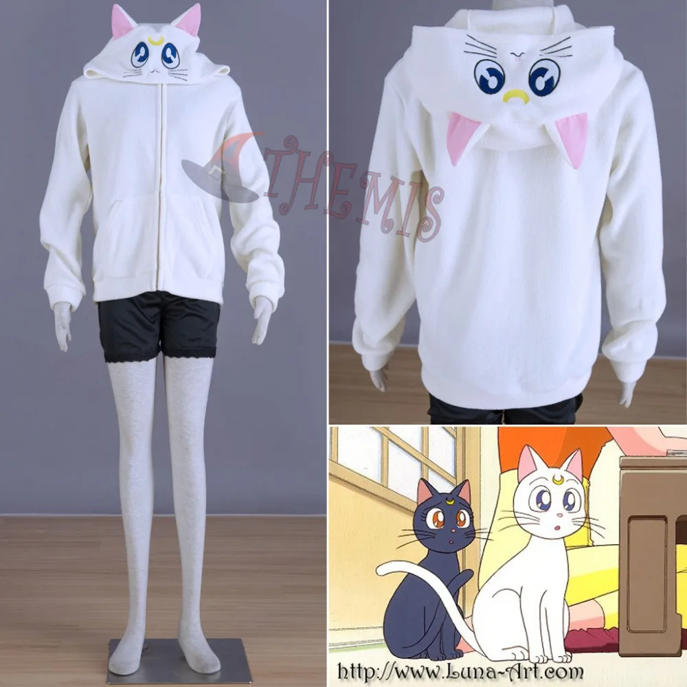 Athemis New Lovely Coat Sailor Luna Artemis Cosplay Costume Winter Fleece Jacket White Cat Figure Coat Warm and Soft