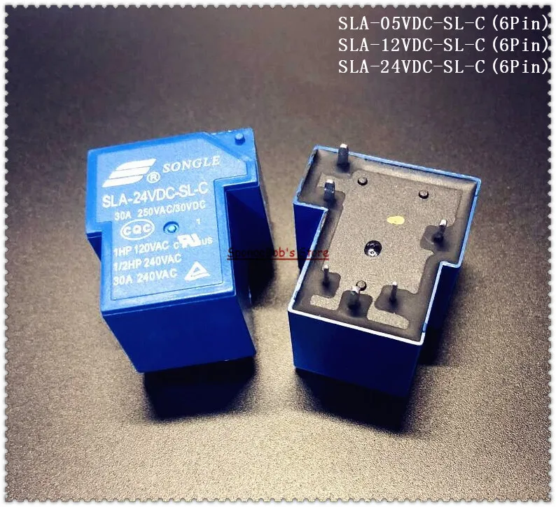 2pcs/Lot SLA-05VDC-SL-C / SLA-12VDC-SL-C / SLA-24VDC-SL-C SONGLE Power Relay 6Pins 5V 12V 24V 30A T90